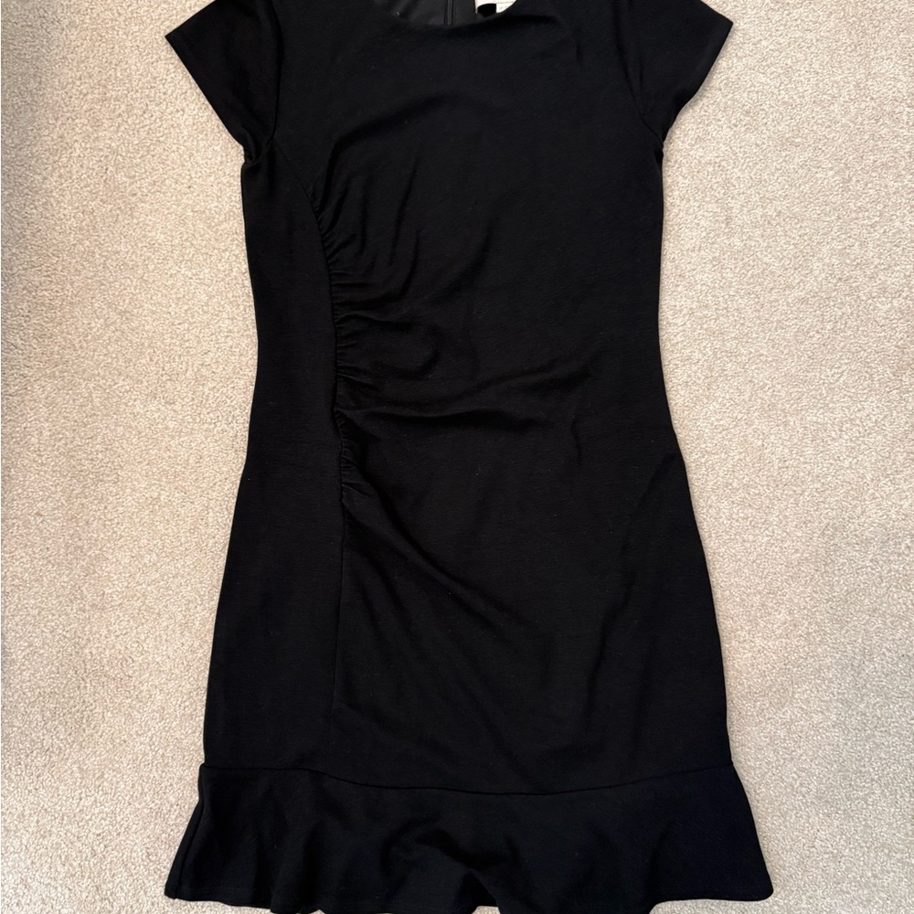 LOFT Black Midi Dress with Ruffle Hem